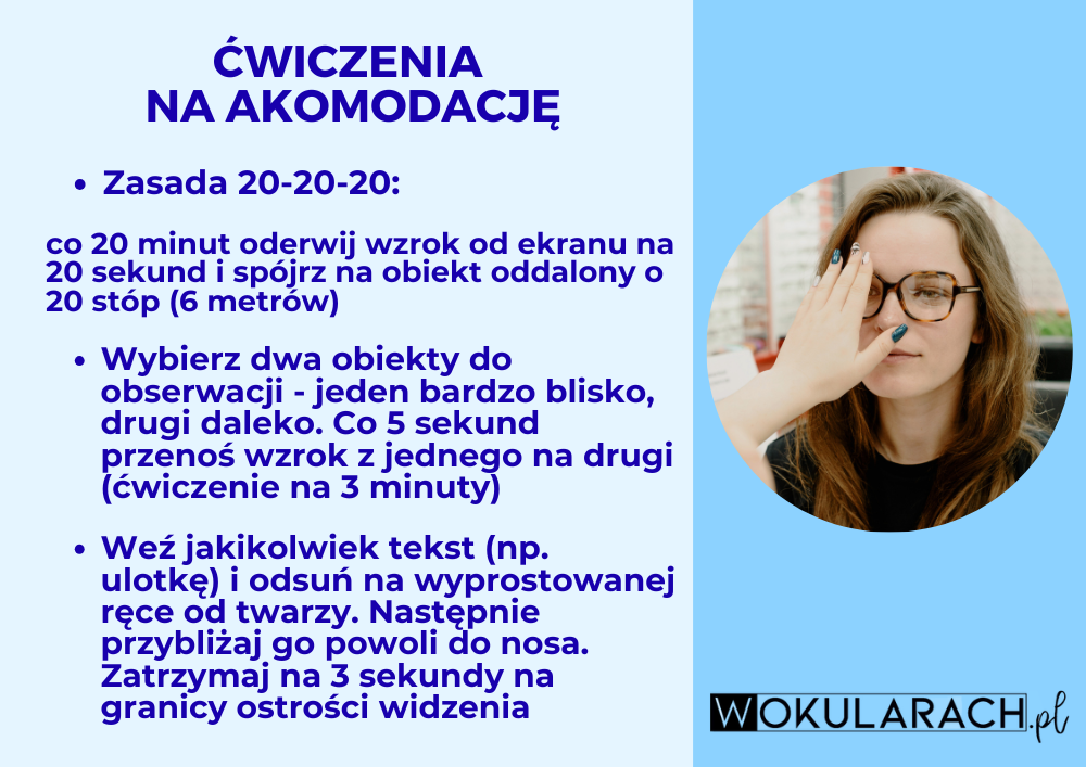 ćwiczenia na akomodację - infografika