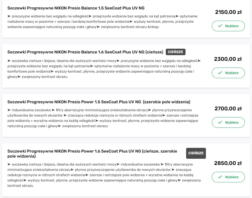 cennik szkła progresywne