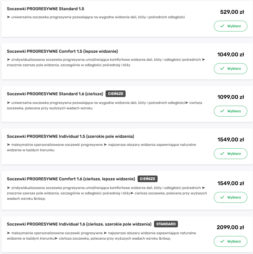 cennik soczewek okularowych progresywnych